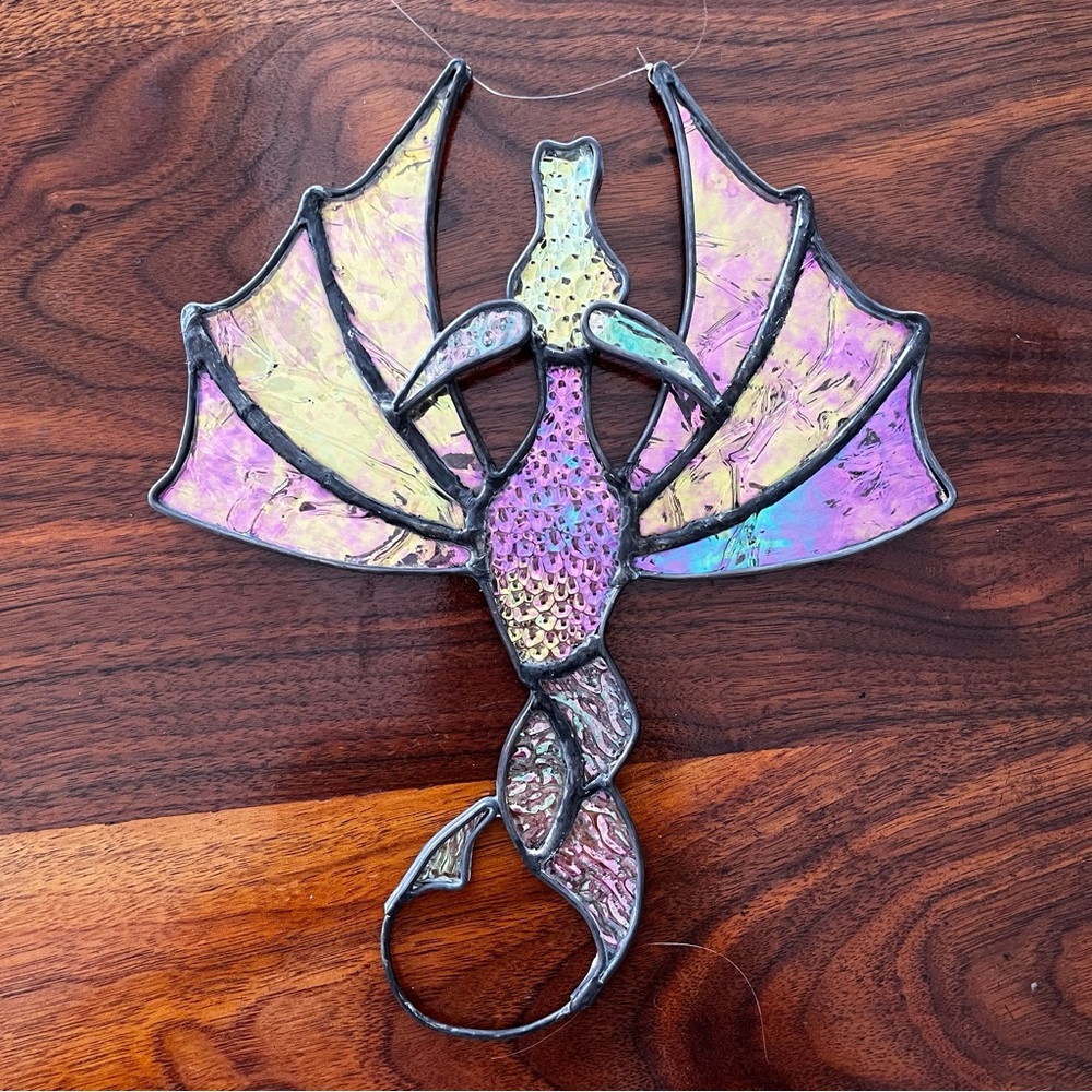 Original Design, Handcrafted, hand cut Stained Glass Dragon by jaggedglassworks